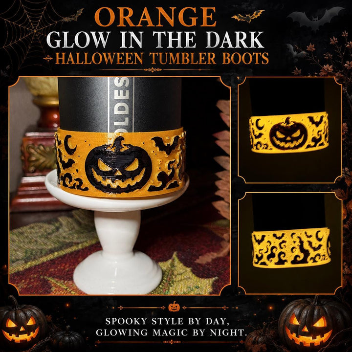 Glow in the Dark Orange Black Halloween Pumpkin Tumbler Boot, Halloween Tumbler Sleeve, Accessories for Stanley Coldest, Unique Gift