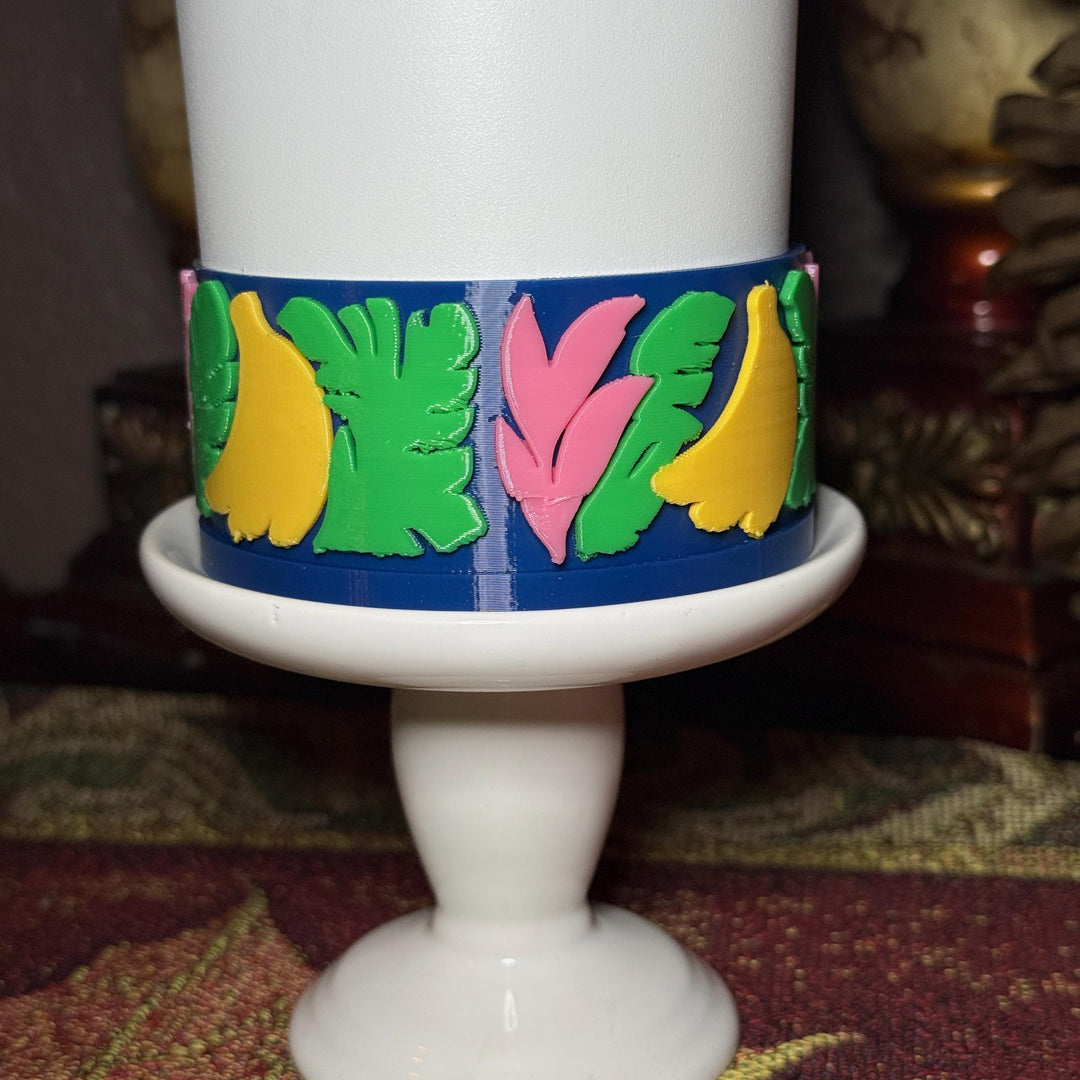 Tropical Tumbler Boot, banana leaves, banana, flowers, Unique Gift for Stanley and other tumblers, fits Farm Rio Painted Bananas