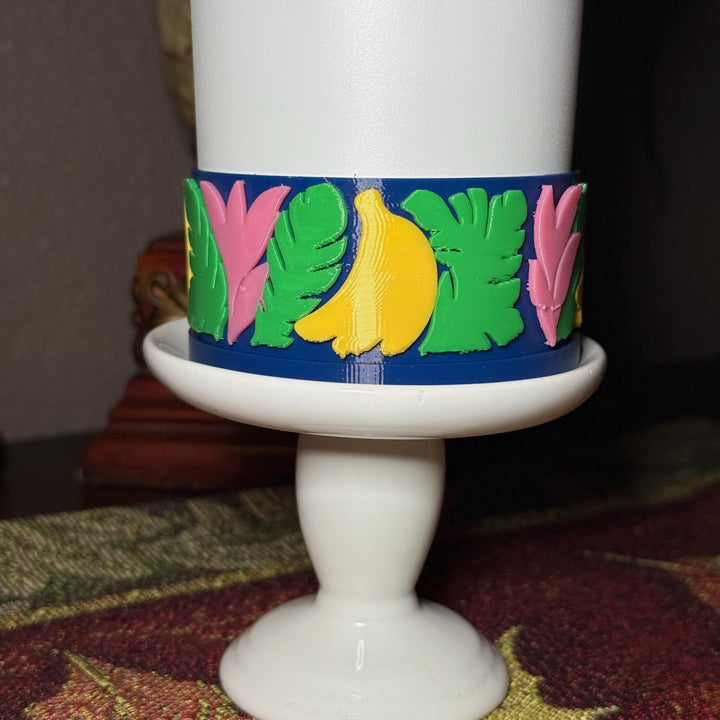 Tropical Tumbler Boot, banana leaves, banana, flowers, Unique Gift for Stanley and other tumblers, fits Farm Rio Painted Bananas