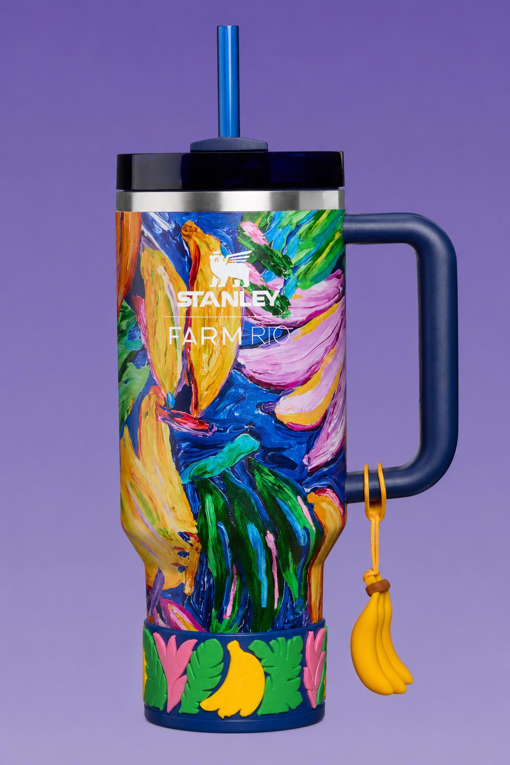 Tropical Tumbler Boot, banana leaves, banana, flowers, Unique Gift for Stanley and other tumblers, fits Farm Rio Painted Bananas