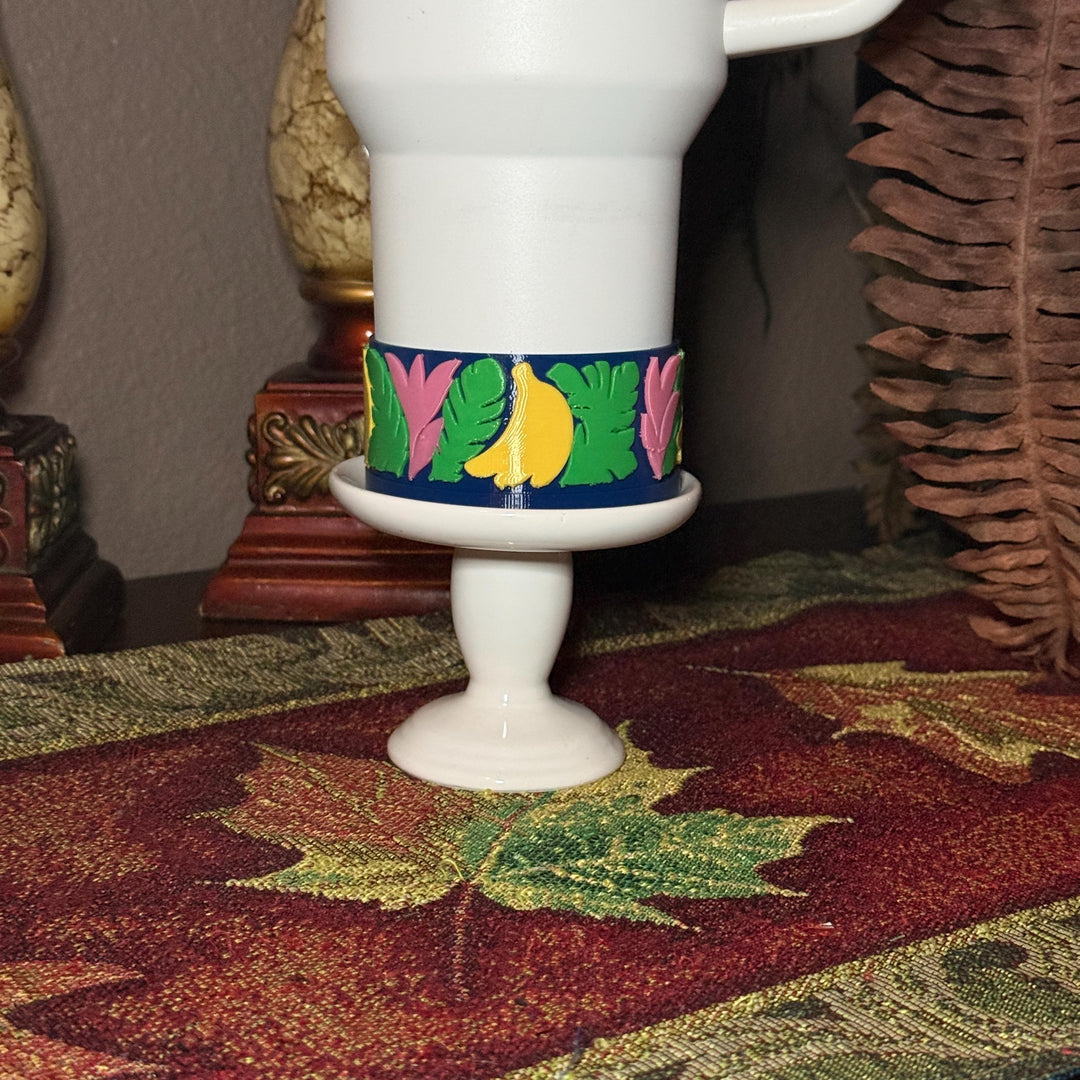 Tropical Tumbler Boot, banana leaves, banana, flowers, Unique Gift for Stanley and other tumblers, fits Farm Rio Painted Bananas