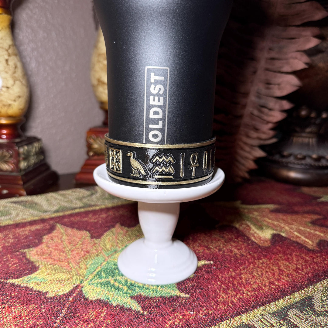 Egyptian Tumbler Boot or Lid Collar, Gold and Black Hieroglyphic Cup Accessories, Compatible with Coldest Water Tumblers