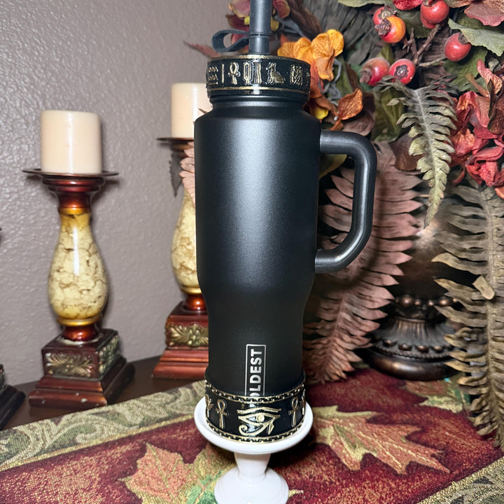 Egyptian Tumbler Boot or Lid Collar, Gold and Black Hieroglyphic Cup Accessories, Compatible with Coldest Water Tumblers
