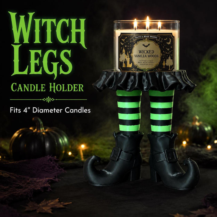 Witch Legs Candle Holder, Halloween 3 Wick Candle Stand, Spooky Witch Decor, Gothic Home Decor, Green and Black Candle Display