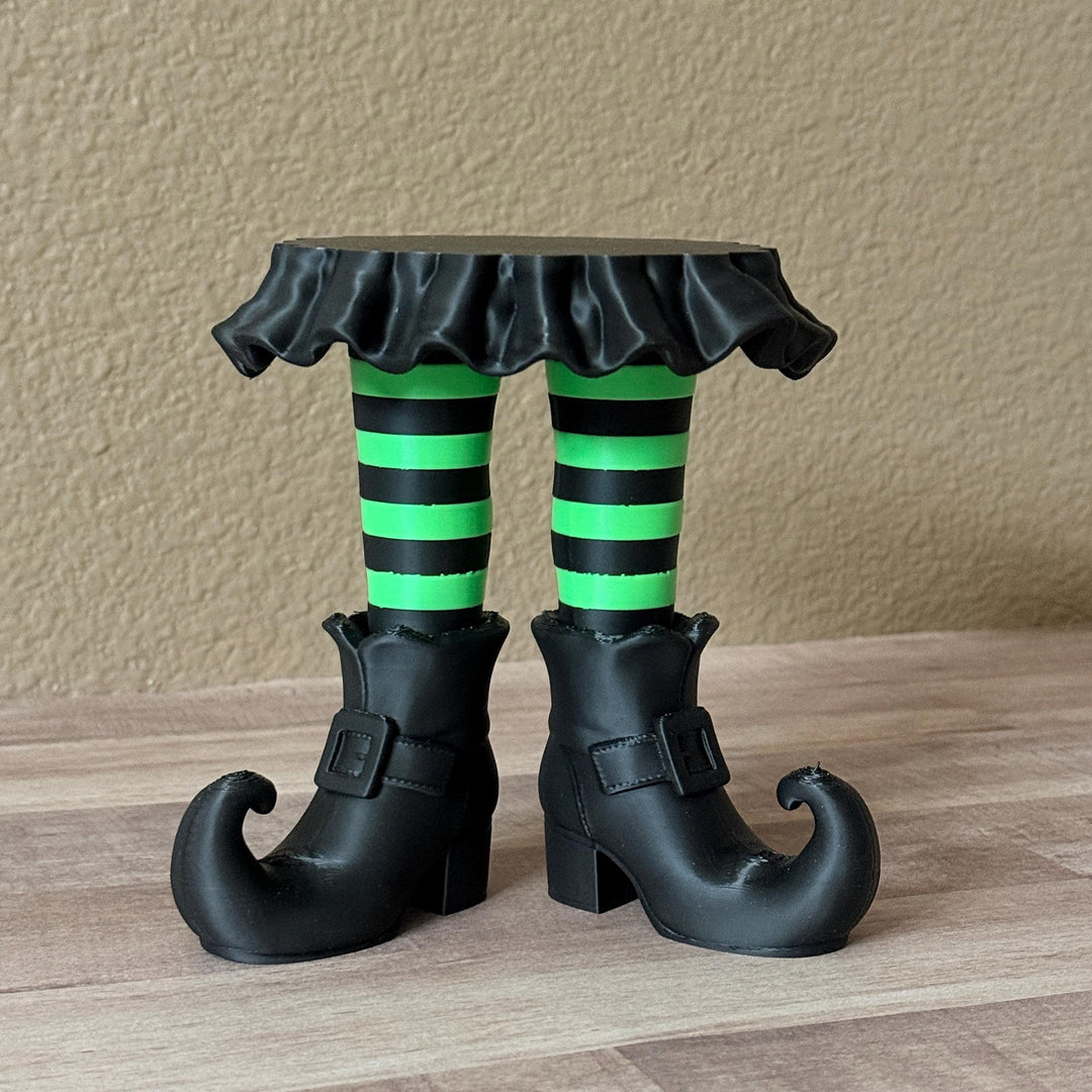 Witch Legs Candle Holder, Halloween 3 Wick Candle Stand, Spooky Witch Decor, Gothic Home Decor, Green and Black Candle Display