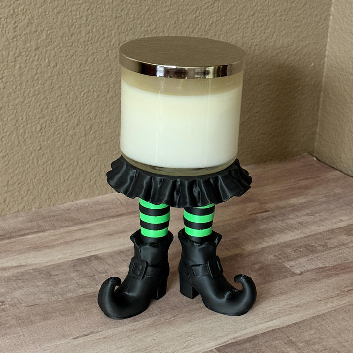 Witch Legs Candle Holder, Halloween 3 Wick Candle Stand, Spooky Witch Decor, Gothic Home Decor, Green and Black Candle Display