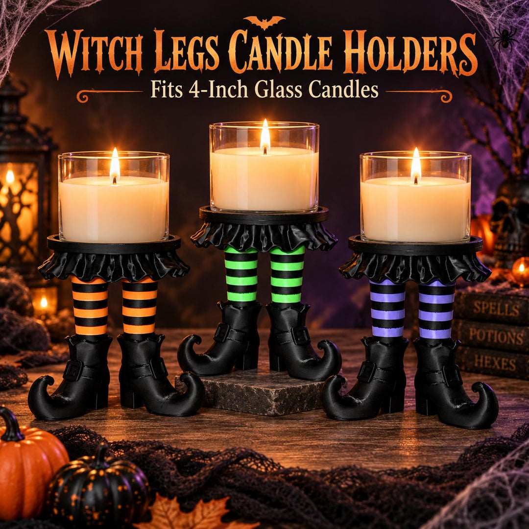 Witch Legs Candle Holder, Halloween 3 Wick Candle Stand, Spooky Witch Decor, Gothic Home Decor, Green and Black Candle Display