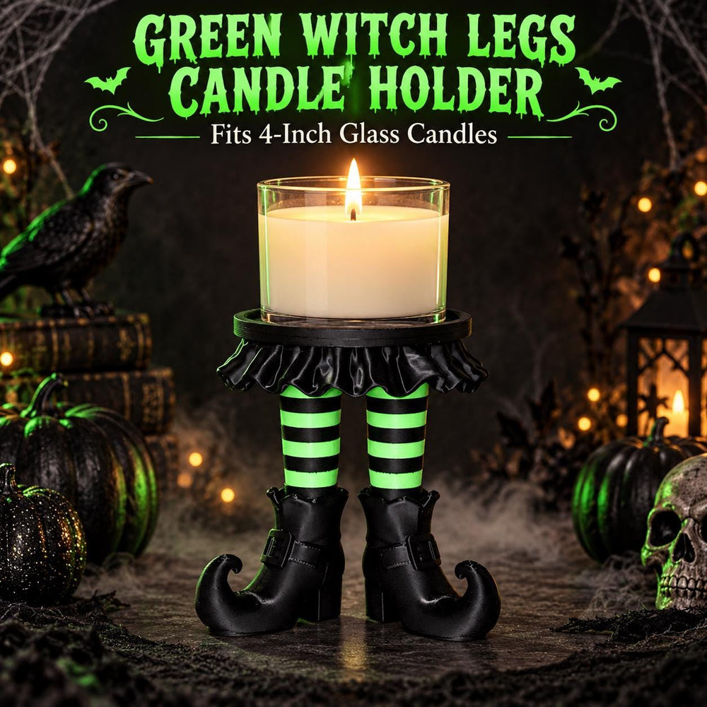 Witch Legs Candle Holder, Halloween 3 Wick Candle Stand, Spooky Witch Decor, Gothic Home Decor, Green and Black Candle Display