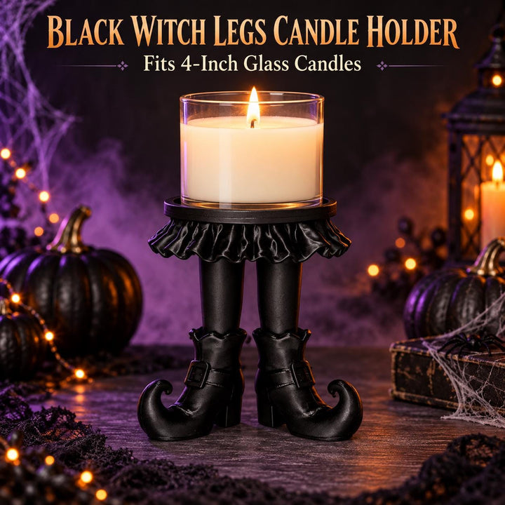 Witch Legs Candle Holder, Halloween 3 Wick Candle Stand, Spooky Witch Decor, Gothic Home Decor, Green and Black Candle Display
