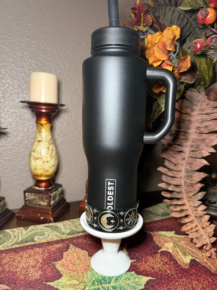 Celestial Sun Moon Plantes Tumbler Boot, black with gold accents, Coldest Big Bang, Fit's Stanley and Coldest Tumblers, Protective Sleeve
