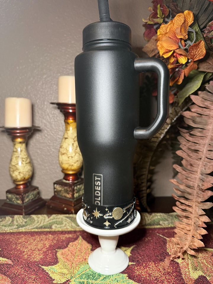 Celestial Sun Moon Plantes Tumbler Boot, black with gold accents, Coldest Big Bang, Fit's Stanley and Coldest Tumblers, Protective Sleeve