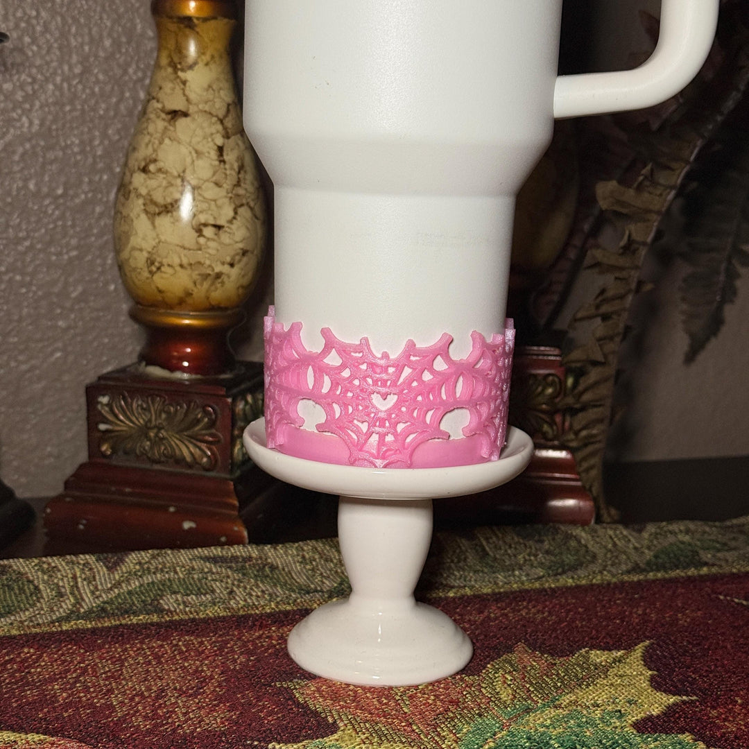 Pink Sugar Heart Spider Web Tumbler lid topper, boot or straw topper, Halloween Tumbler Sleeve, Target Stanley, Unique Gift