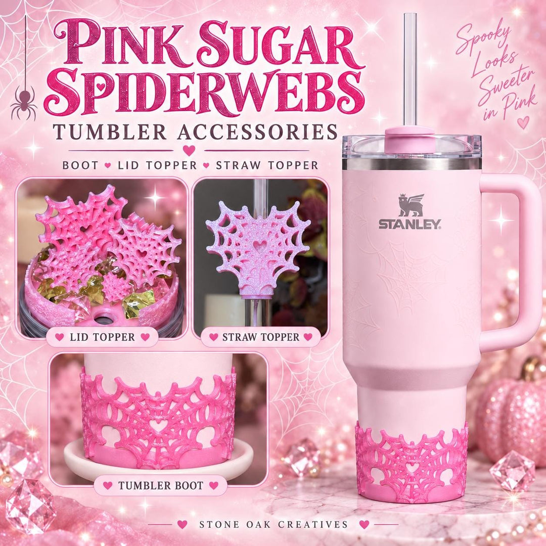 Pink Sugar Heart Spiderweb Tumbler lid topper, boot or straw topper, Halloween Tumbler Sleeve, Target Stanley, Unique Gift