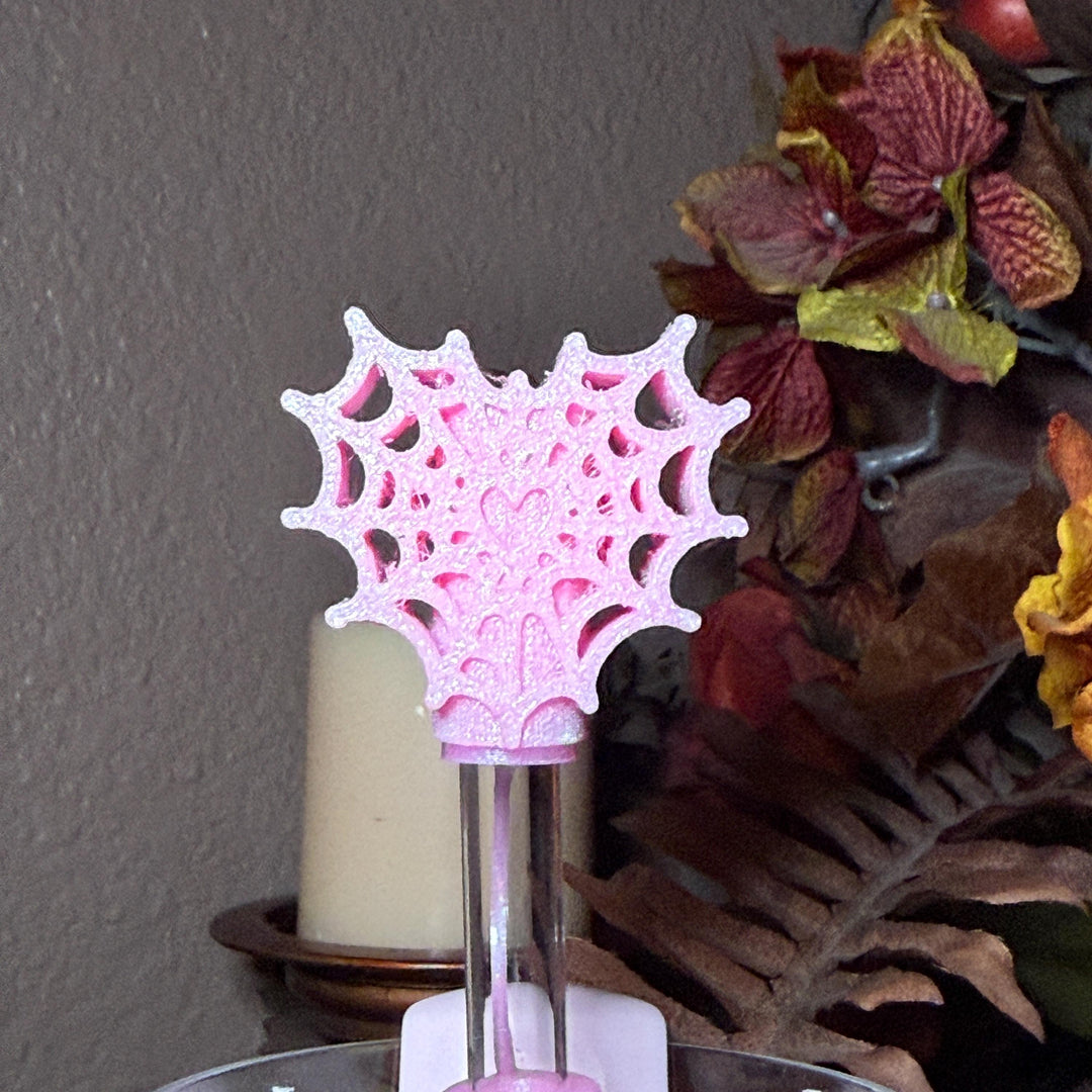 Pink Sugar Heart Spiderweb Tumbler lid topper, boot or straw topper, Halloween Tumbler Sleeve, Target Stanley, Unique Gift