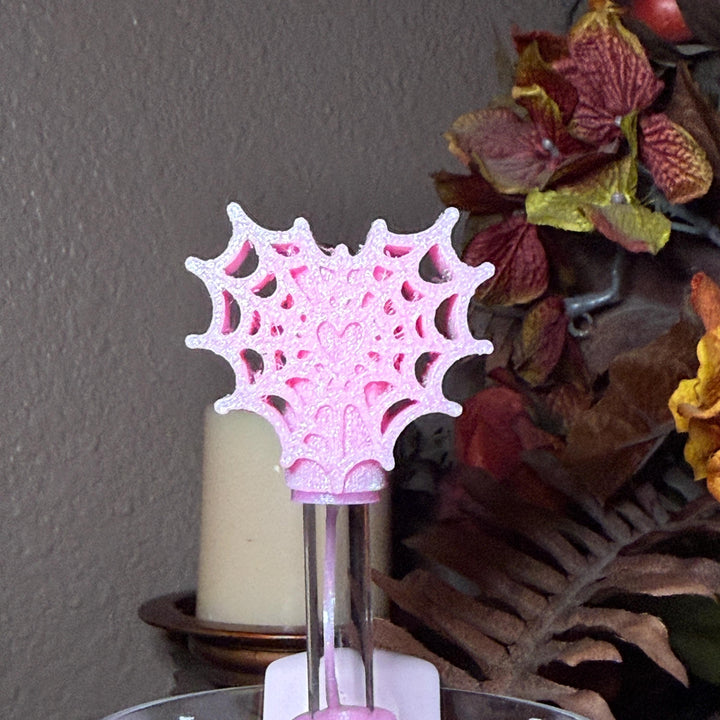Pink Sugar Heart Spiderweb Tumbler lid topper, boot or straw topper, Halloween Tumbler Sleeve, Target Stanley, Unique Gift