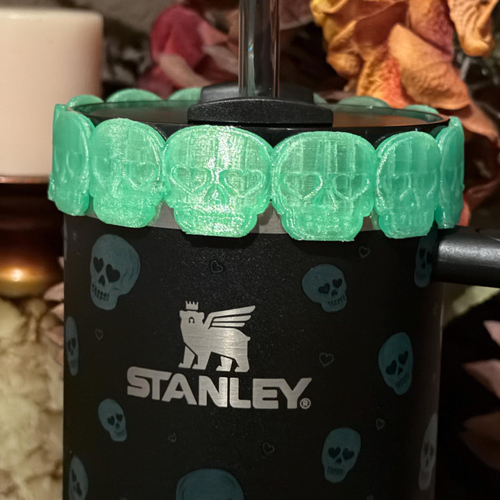 Sweetheart Skulls Stanley Accessories, Glow , Neon, Black, Silver Skull Tumbler Boot, Lid Collar & Topper, Target Gothic Valentine Cup Decor