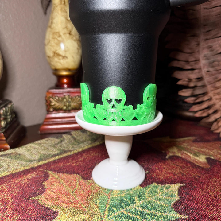 Sweetheart Skulls Stanley Accessories, Glow , Neon, Black, Silver Skull Tumbler Boot, Lid Collar & Topper, Target Gothic Valentine Cup Decor