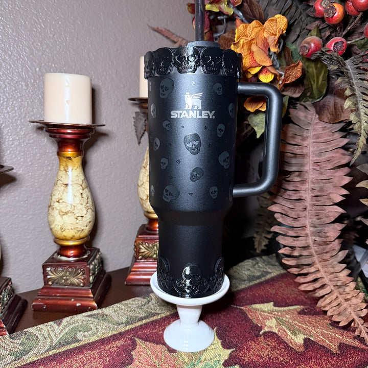 Sweetheart Skulls Stanley Accessories, Glow , Neon, Black, Silver Skull Tumbler Boot, Lid Collar & Topper, Target Gothic Valentine Cup Decor