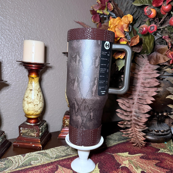 Brown Snakeskin Tumbler Boot and Halo for HydroJug Traveler 32 oz 40 oz, Reptile Print Cup Accessories