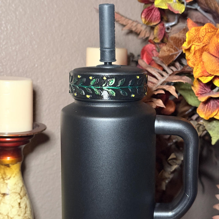 Glowie Baby Fireflies Tumbler Boot or Lid Collar, Coldest Cup Accessory, Leafy Vine or Firefly Design, Hand Painted 3D Printed Gift