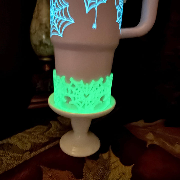 White Glow Green Sugar Heart Spider Web Tumbler boot, Halloween Tumbler Sleeve, Target Stanley, Unique Gift
