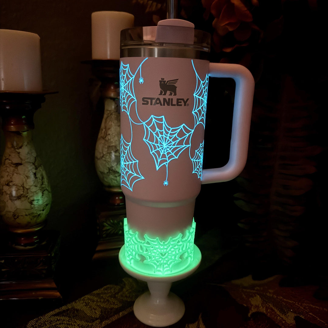 White Glow Green Sugar Heart Spider Web Tumbler boot, Halloween Tumbler Sleeve, Target Stanley, Unique Gift
