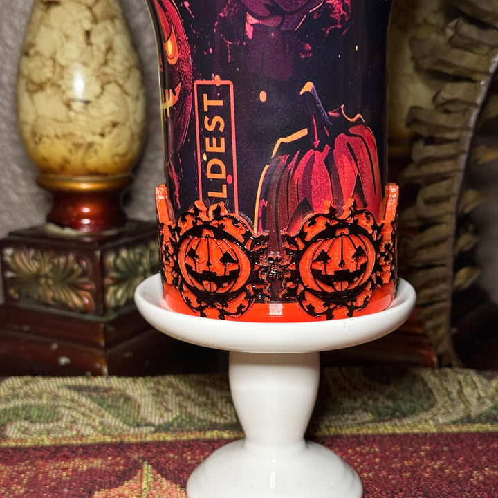 Halloween Pumpkin Patch Tumbler Boots, Purple orange black, Sleeve accessory, fits Coldest and Stanley Tumblers, Unique Gift