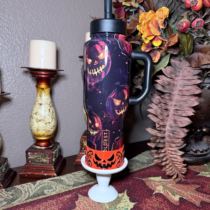 Halloween Pumpkin Patch Tumbler Boots, Purple orange black, Sleeve accessory, fits Coldest and Stanley Tumblers, Unique Gift