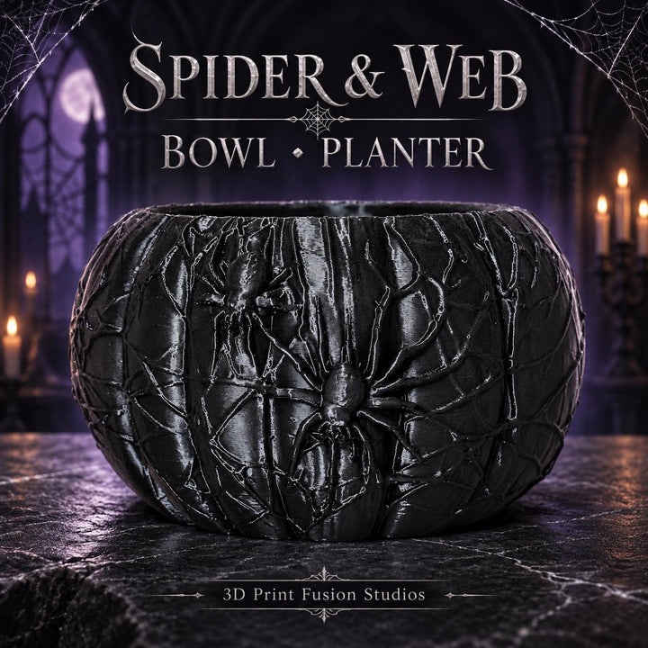 Spider Web Planter Bowl, Gothic Black Trinket Dish, 3D Printed Halloween Decor, Witchy Jewelry Holder, Spooky Succulent Pot