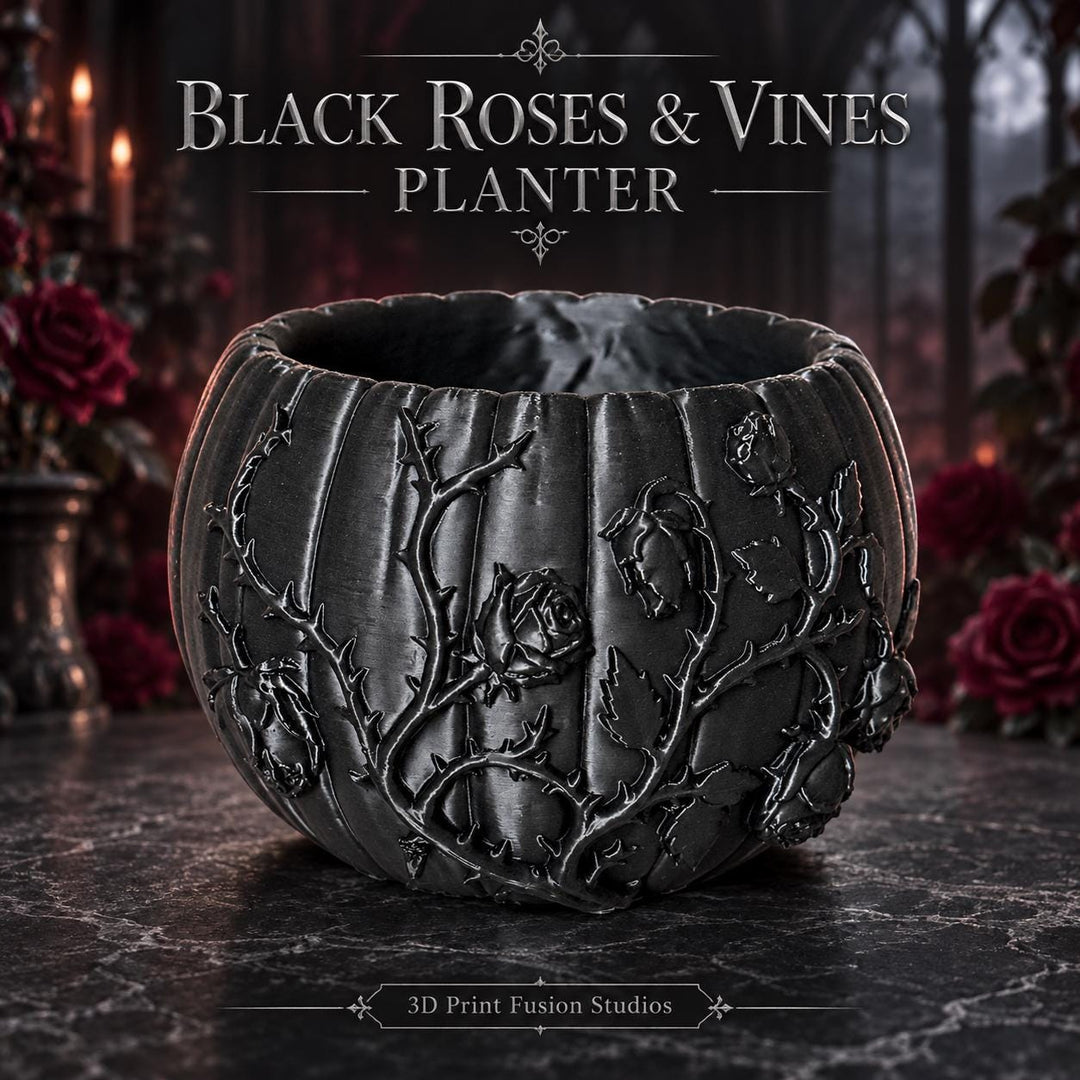 Black Roses and Vines Planter, Gothic Trinket Bowl, 3D Printed Keepsake Holder, Dark Floral Decor, Witchy Vanity Organizer