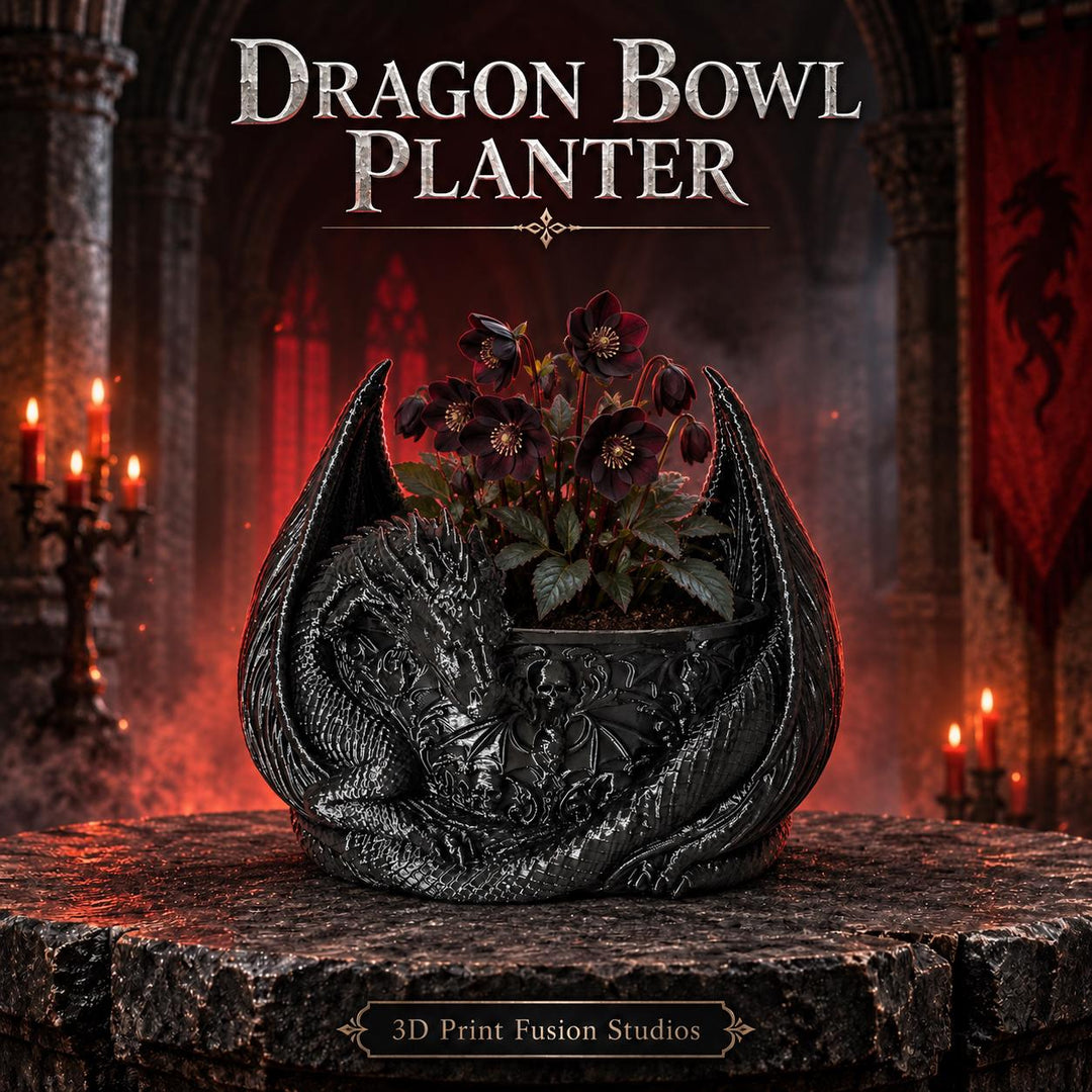Dragon Bowl Planter, Gothic Dragon Planter, Fantasy Home Decor, Black Dragon Bowl, 3D Printed Planter, Medieval Gothic Decor, Dragon Gift
