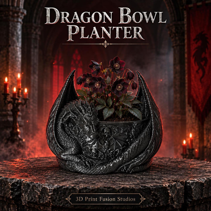Dragon Bowl Planter, Gothic Dragon Planter, Fantasy Home Decor, Black Dragon Bowl, 3D Printed Planter, Medieval Gothic Decor, Dragon Gift