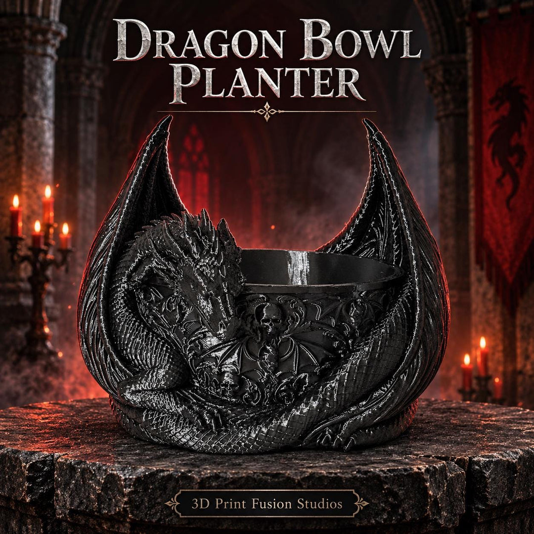 Dragon Bowl Planter, Gothic Dragon Planter, Fantasy Home Decor, Black Dragon Bowl, 3D Printed Planter, Medieval Gothic Decor, Dragon Gift