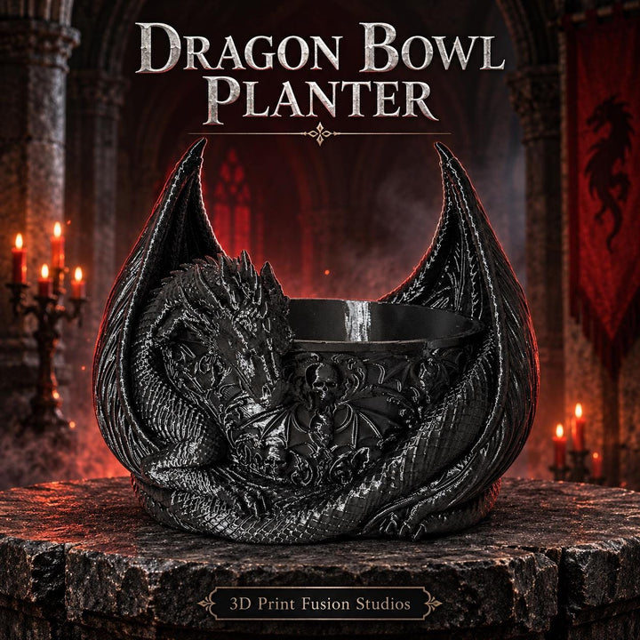 Dragon Bowl Planter, Gothic Dragon Planter, Fantasy Home Decor, Black Dragon Bowl, 3D Printed Planter, Medieval Gothic Decor, Dragon Gift