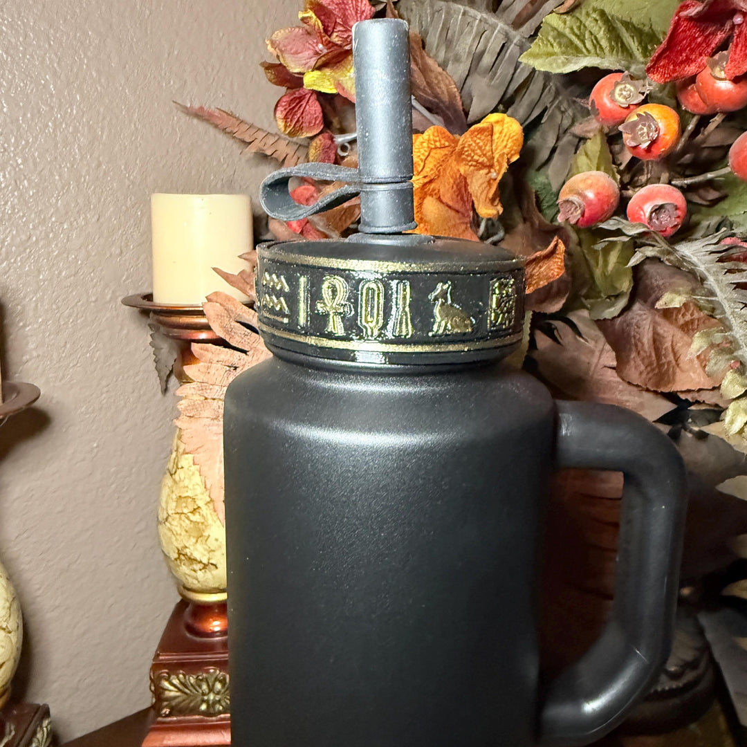 Egyptian Tumbler Boot or Lid Collar, Gold and Black Hieroglyphic Cup Accessories, Compatible with Coldest Water Tumblers