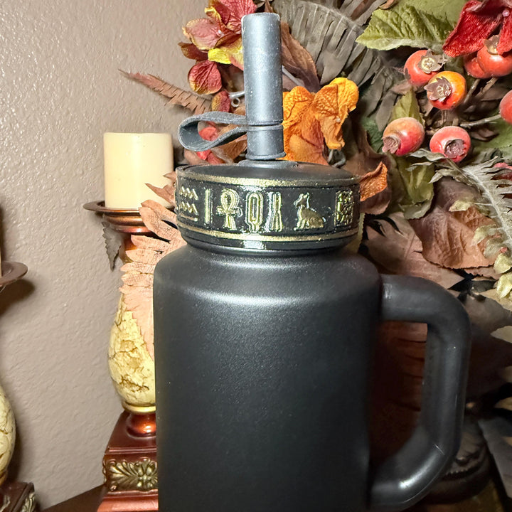 Egyptian Tumbler Boot or Lid Collar, Gold and Black Hieroglyphic Cup Accessories, Compatible with Coldest Water Tumblers