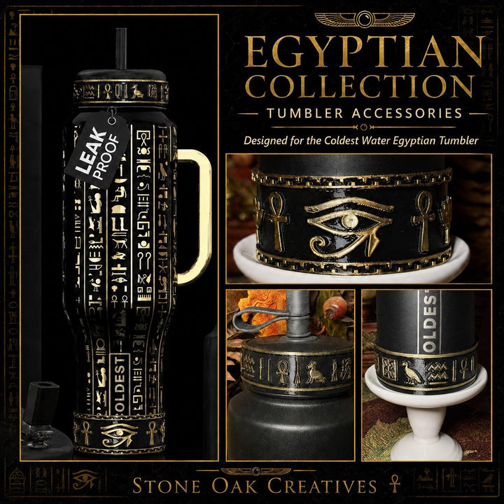 Egyptian Tumbler Boot or Lid Collar, Gold and Black Hieroglyphic Cup Accessories, Compatible with Coldest Water Tumblers