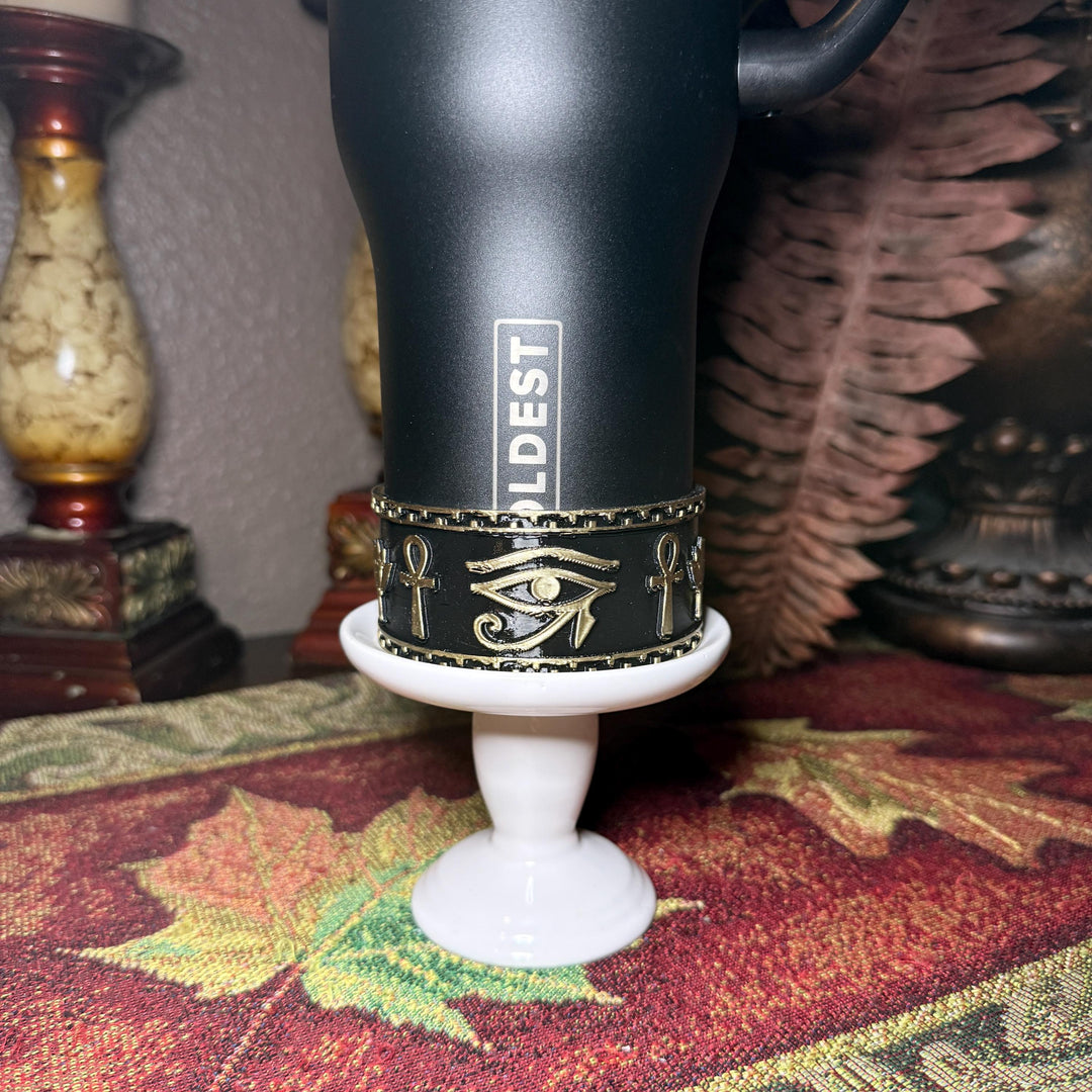 Egyptian Tumbler Boot or Lid Collar, Gold and Black Hieroglyphic Cup Accessories, Compatible with Coldest Water Tumblers