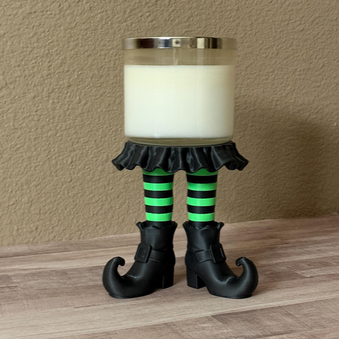 Witch Legs Candle Holder, Halloween 3 Wick Candle Stand, Spooky Witch Decor, Gothic Home Decor, Green and Black Candle Display