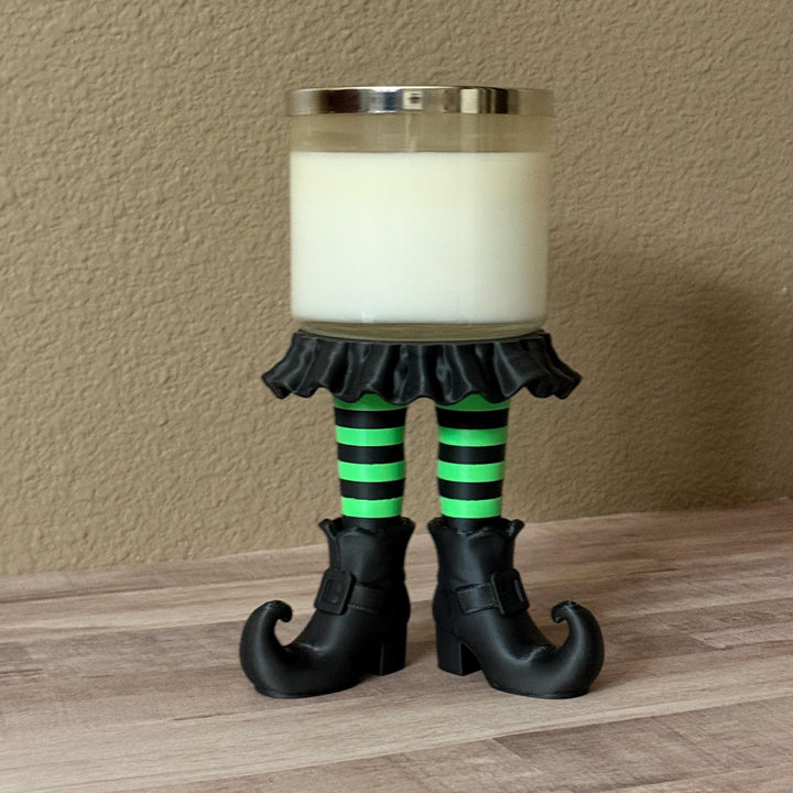 Witch Legs Candle Holder, Halloween 3 Wick Candle Stand, Spooky Witch Decor, Gothic Home Decor, Green and Black Candle Display