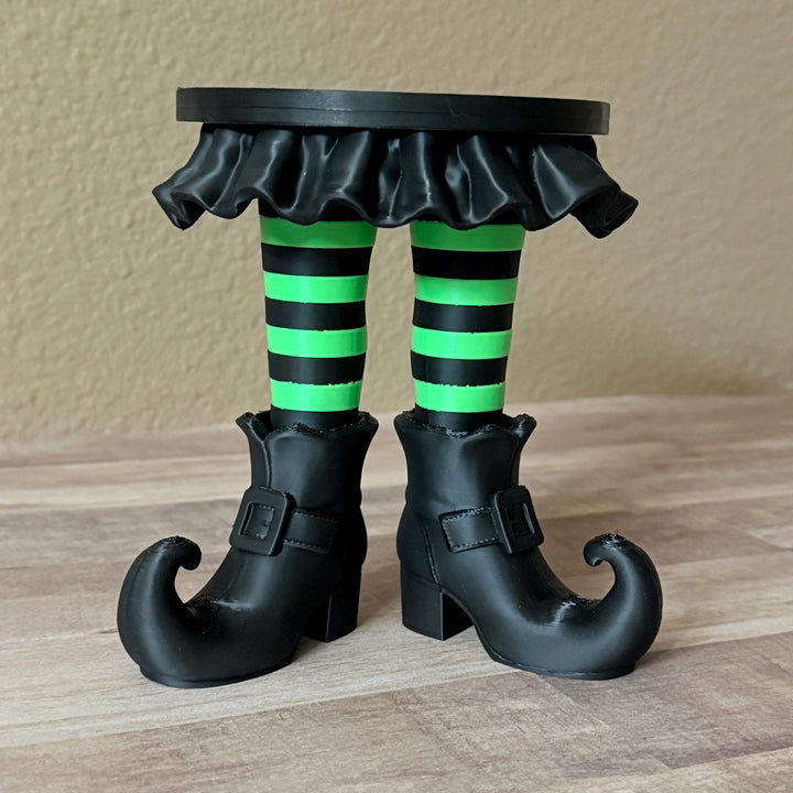 Witch Legs Candle Holder, Halloween 3 Wick Candle Stand, Spooky Witch Decor, Gothic Home Decor, Green and Black Candle Display
