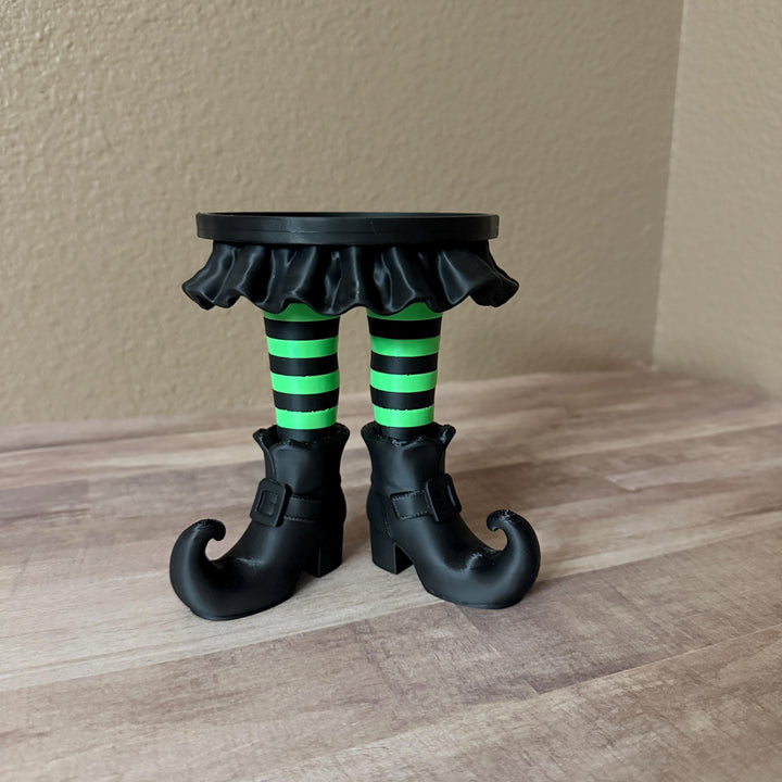 Witch Legs Candle Holder, Halloween 3 Wick Candle Stand, Spooky Witch Decor, Gothic Home Decor, Green and Black Candle Display