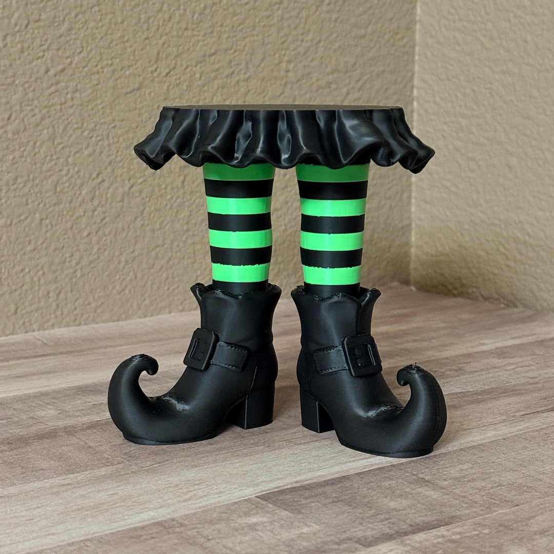Witch Legs Candle Holder, Halloween 3 Wick Candle Stand, Spooky Witch Decor, Gothic Home Decor, Green and Black Candle Display