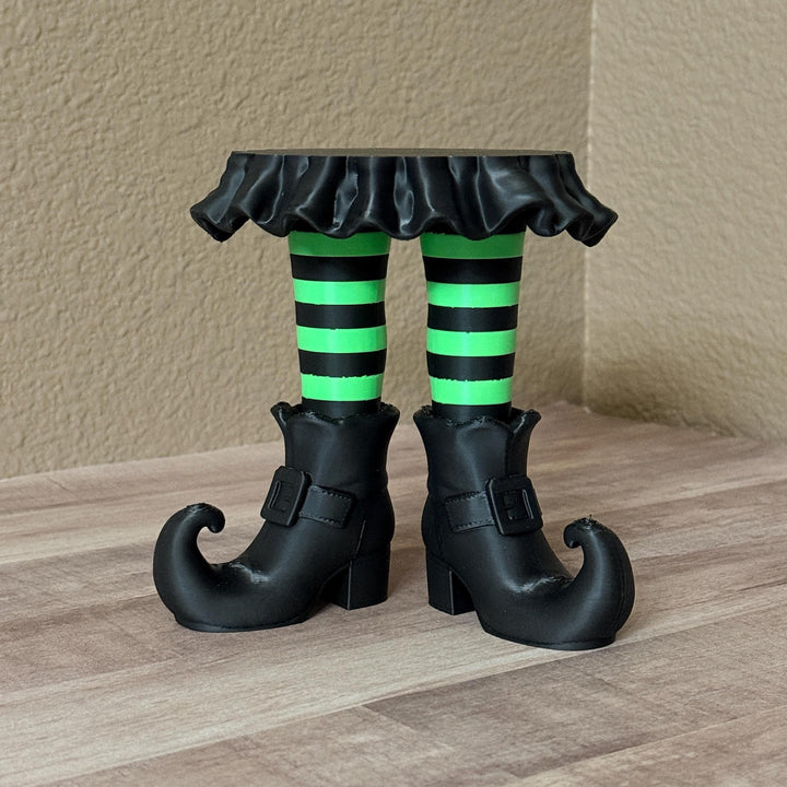 Witch Legs Candle Holder, Halloween 3 Wick Candle Stand, Spooky Witch Decor, Gothic Home Decor, Green and Black Candle Display