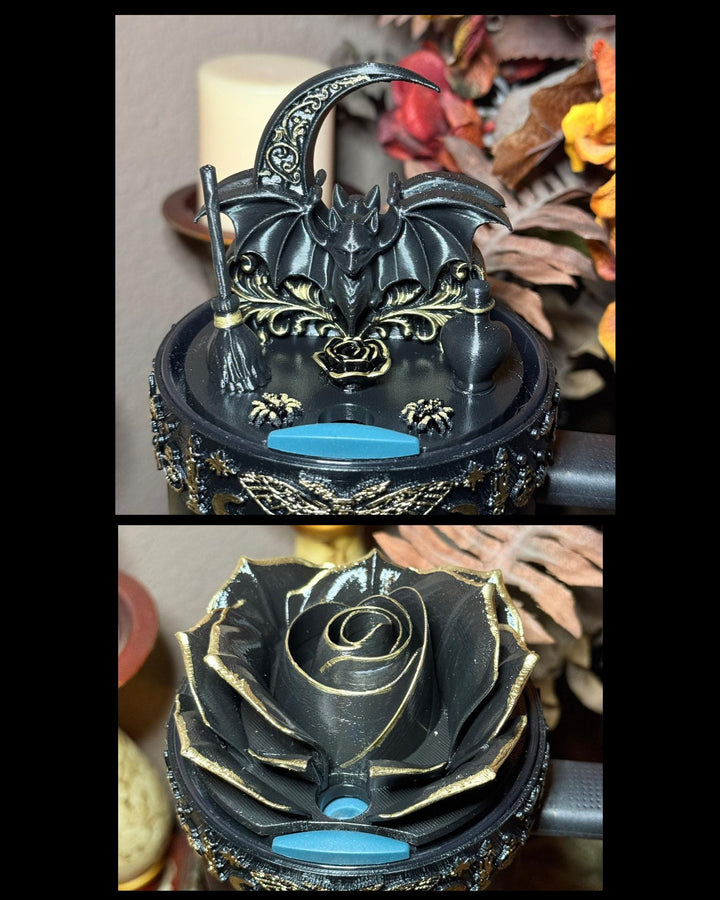 Black Magic Moth Spellcaster Tumbler Boot, Halo, lid topper, straw topper, gothic accessories black with gold accents, for Stanley Tumblers