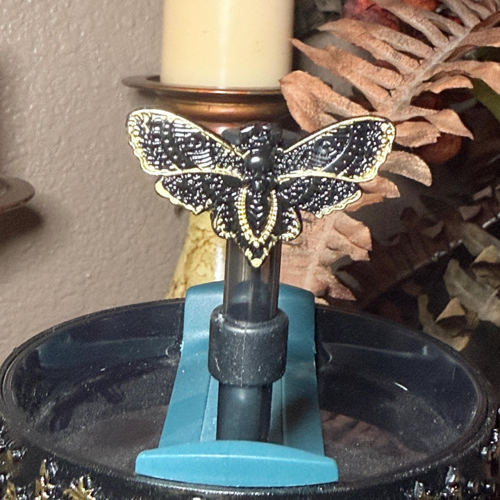 Black Magic Moth Spellcaster Tumbler Boot, Halo, lid topper, straw topper, gothic accessories black with gold accents, for Stanley Tumblers