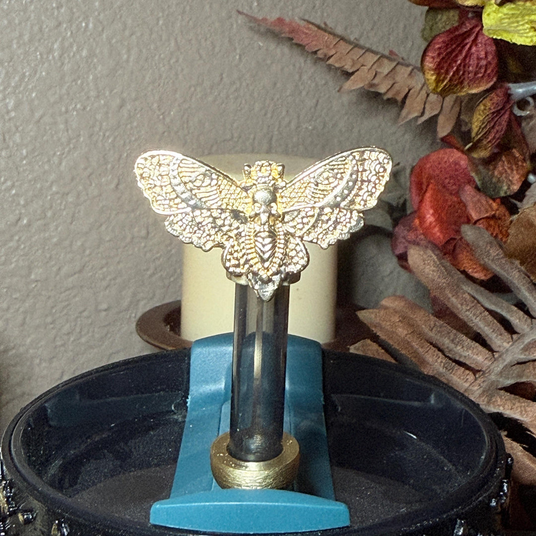 Black Magic Moth Spellcaster Tumbler Boot, Halo, lid topper, straw topper, gothic accessories black with gold accents, for Stanley Tumblers