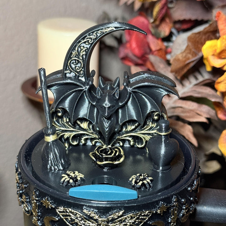 Black Magic Moth Spellcaster Tumbler Boot, Halo, lid topper, straw topper, gothic accessories black with gold accents, for Stanley Tumblers