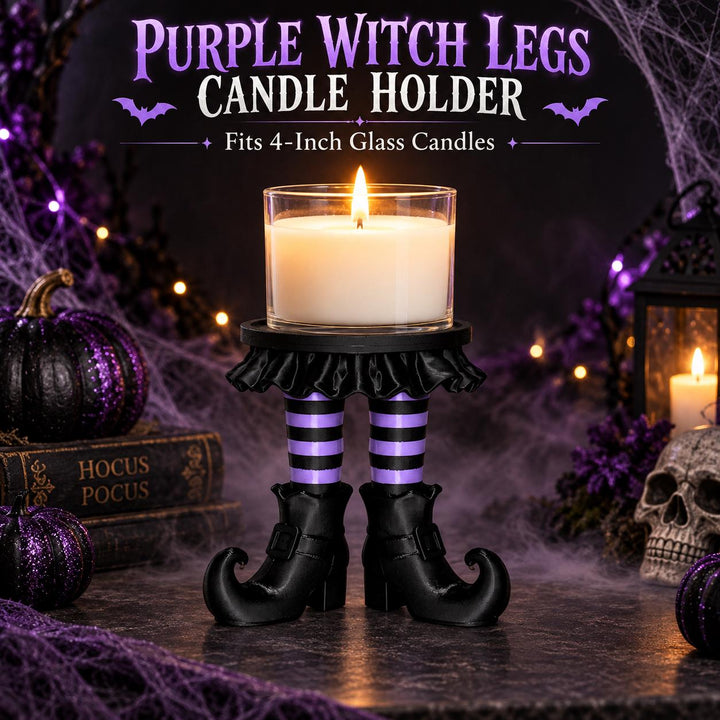 Witch Legs Candle Holder, Halloween 3 Wick Candle Stand, Spooky Witch Decor, Gothic Home Decor, Green and Black Candle Display
