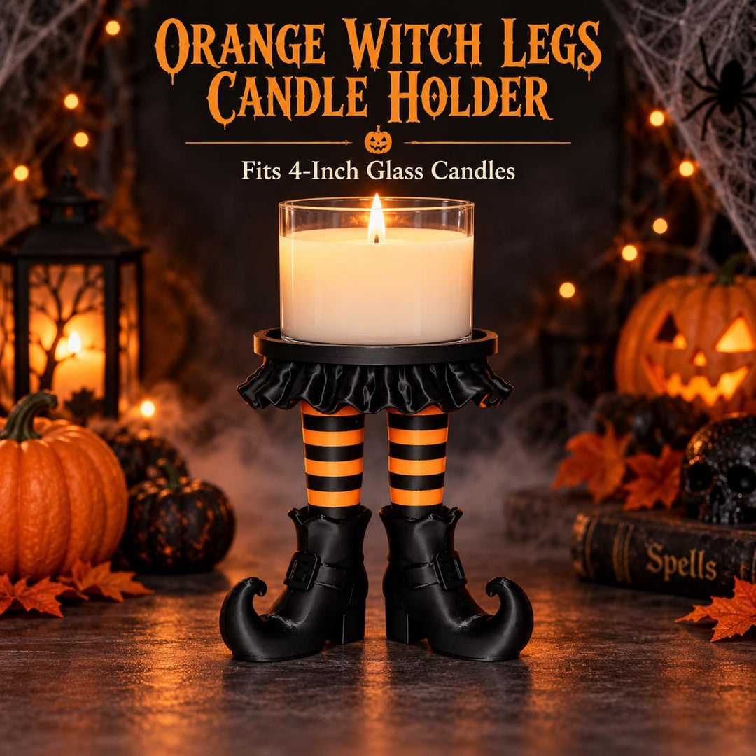 Witch Legs Candle Holder, Halloween 3 Wick Candle Stand, Spooky Witch Decor, Gothic Home Decor, Green and Black Candle Display